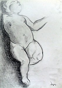 Drawing on Paper - Untitled - E. Degas: Drawing on Paper attributed to the artist Edgar Degas, Hand Signed, Size Approx. 12 x 8 1/2 Inches