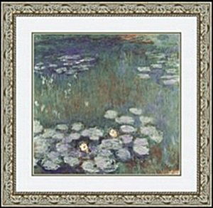 WATER LILLIES BY CLAUDE MONET: LITHOGRAPH, IMAGE SIZE; 23 1/2X22 1/2", FRAMED SIZE: 34 5/16X33 5/16"