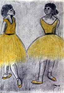 Dancers - Graphite Drawing on Paper - Edgar Degas: Graphite Drawing Attributed to the Artist: Edgar Degas, Hand Signed in the Manner of the artist, Size Approx. 12 x 8 1/2 Inches