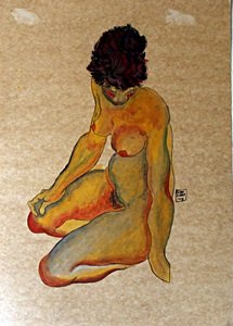 Nude Woman - Pastel and Gouache on Paper - Egon Schiele: Oil and Gouache on Paper , Hand Signed and Dated, Size Approx. 20" x 14" in.