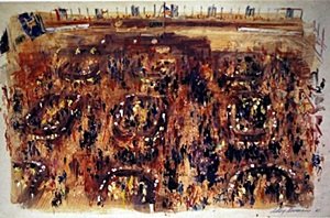 Stock Market: Stock Market by Leroy Neiman. Lithograph, Signed by artist, size approx. 11 x 14 in. LeRoy Neiman (born Leroy Leslie Runquist, June 8, 1921 June 20, 2012) was an American artist known for his b