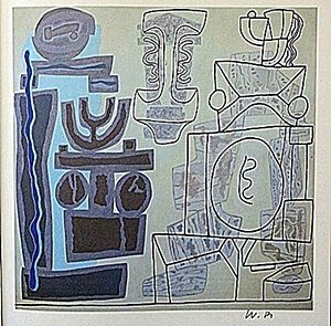 Offset Lithograph by artist William Brice: Offset Lithograph in the manner of William Brice bearing the signature, titled "Untitled" comes with certificate of authenticity, framing available at an additional charge.