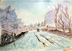 Road to Argenteuil 1910' - Claude Monet: Pastel Drawing on Paper, Hand Signed, Size Approx. 19 x 13 In.