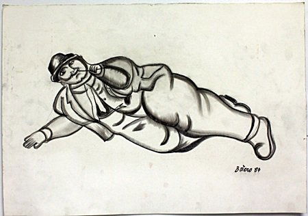 Pastel "Senor Carlos" by Fernando Botero: Pastel Drawing on Paper, Hand Signed, Dated "1987", Size Approx. 14" x 19 1/2" in.