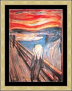 THE SCREAM BY EDVARD MUNCH: LITHOGRAPH, IMAGE SIZE: 23 5/8X31 1/2", FRAMED: 31 7/8X39 3/4"