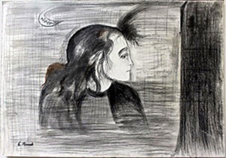 Drawing on Paper by Edvard Munch: Hand Signed, Drawing on Paper, Size Approx. 14" x 20" in.