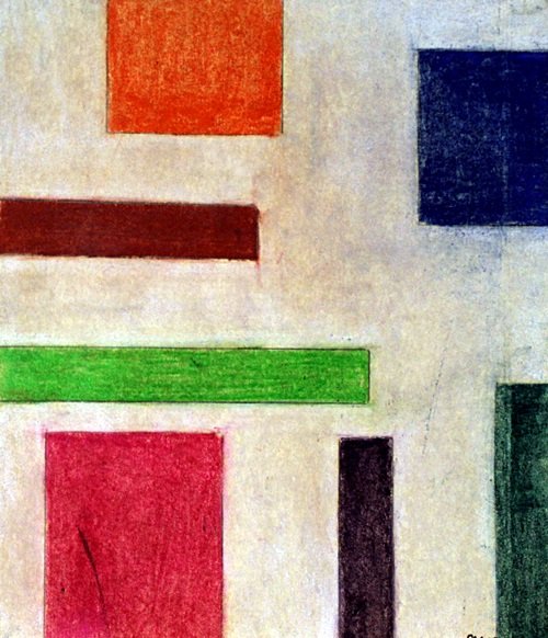 Composition 1920' - Pastel On Paper - Piet Mondrian: Pastel drawing on Paper, Hand signed, Size Approx. 15 x 13 Inches