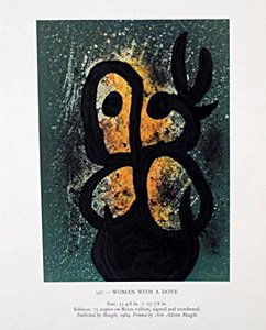Lithograph "Women with Dove" by Joan Miro: Lithograph "Women with Dove" by Joan Miro (121ZM) signed, size approx. 12 x 10 in. Joan Miro, (04/20/1893 - 12/25/1973) Was Catalan Spanish Painter, Sculptor and ceramicist born in Barcelona. He has b