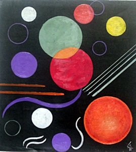 The Circles - Oil Painting - Wassily Kandinsky: Oil Painting on Paper, Hand Signed and Dated, "31," Approximate size: 13 x 12 Inches