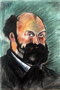 Self Portrait - Pastel Drawing - Paul Cezanne: Pastel Drawing on Paper, "Self Portrait," Hand Signed, Approximate Size: 18 x 14 inches