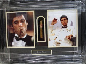 Scarface - Custom Framed Memorabilia: Scarface Memorabilia, ; Giclee Print Images of Scarface, with Engraved Plaque and Mounted Cigar,