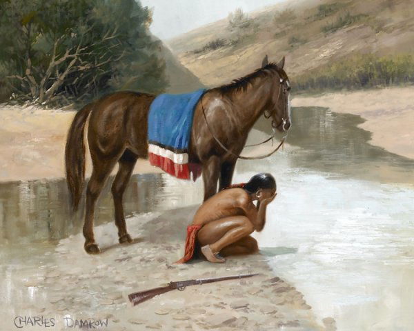 Damrow, Charles, 1916-1989: Damrow, Charles, 1916-1989, An Unguarded Moment, oil on canvas, 16 x 20 inches, signed lower left: CHARLES DAMROW