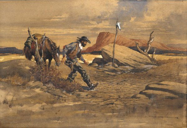 Harting, Lloyd, 1901-1974: Harting, Lloyd, 1901-1974, Dry Hole, watercolor on board, 14 5/8 x 21 5/8 inches (sight), signed lower right: LLOYD HARTING