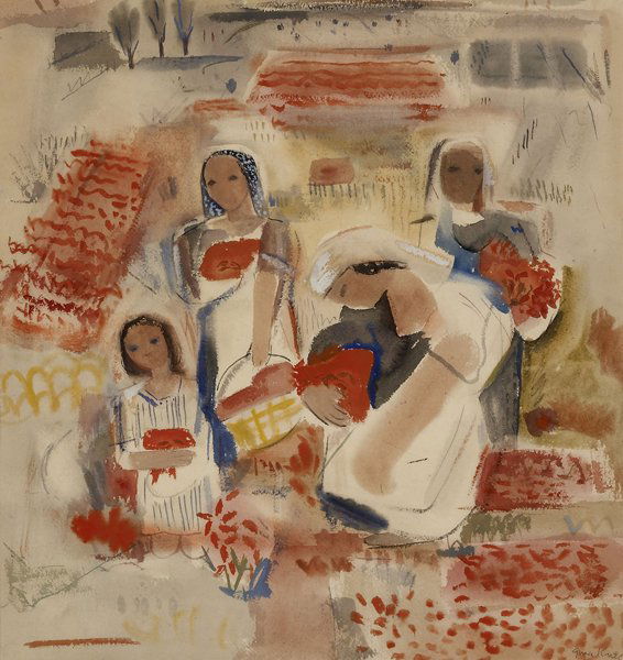 knee gina watercolor american art: KNEE, GINA, 1898-1982, AMERICAN, Peasant Women, 20 x 21 inches, Watercolor, signed lower right: Gina Knee