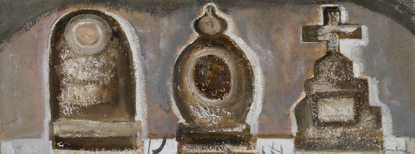 knee gina watercolor american art: KNEE, GINA, 1898-1982, AMERICAN, Three Monuments, 7 x 18 inches, Watercolor, signed lower right: Gina Knee