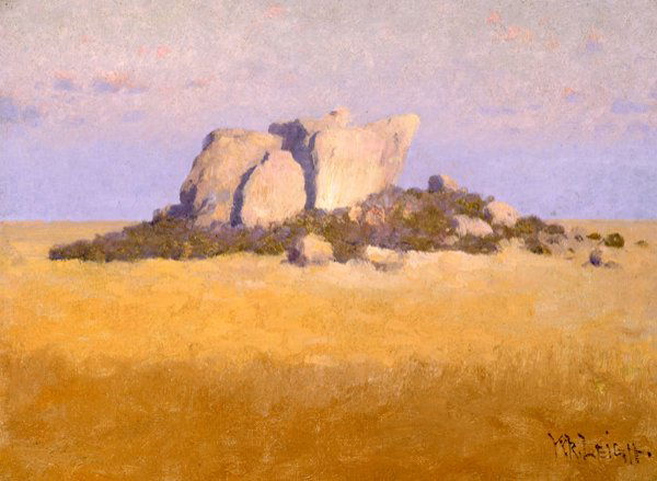 leigh william r. painting american art: LEIGH, WILLIAM R., 1866-1955, AMERICAN, Rocky Outcropping on the Plains of Tanganyika, 1926, 12 x 16 inches, Oil on artist board, signed lower right: WR. Leigh