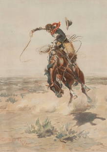 Charles Russell, A Bad Hoss, 1905.: A Bad Hoss. Artist Name: Russell, Charles (1864-1926). Medium: chromolithograph. Circa: 1905. Inscription: signed and dated in plate lower left: C M ' Russell (artist cipher)inscribed along bottom