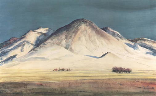 Peter Hurd, La Primera Nevada, 1980.: La Primera Nevada. Artist Name: Hurd, Peter (1904 - 1984)Medium: offset lithograph. Circa: 1980. Inscription: signed and titled in plate lower left: Peter Hurd La primera Nevada signed lower right in