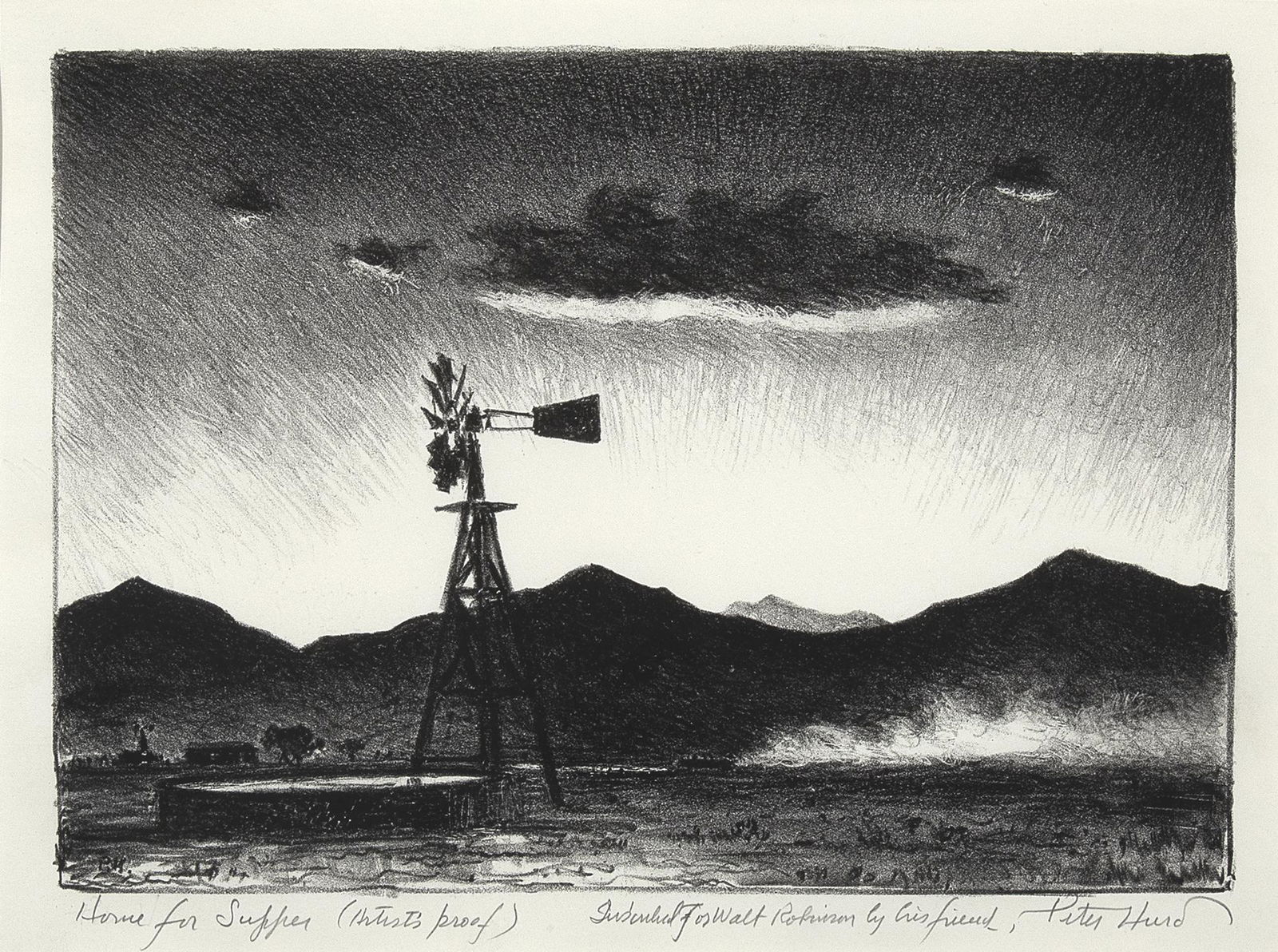 Peter Hurd, Home for Supper, Artist: PETER HURD (1904 - 1984) Home for Supper lithograph, AP Signature: inscribed and signed lower right: Intended for Walt Robinson by his friend, Peter Hurd titled and editioned lower left: Home for Supp