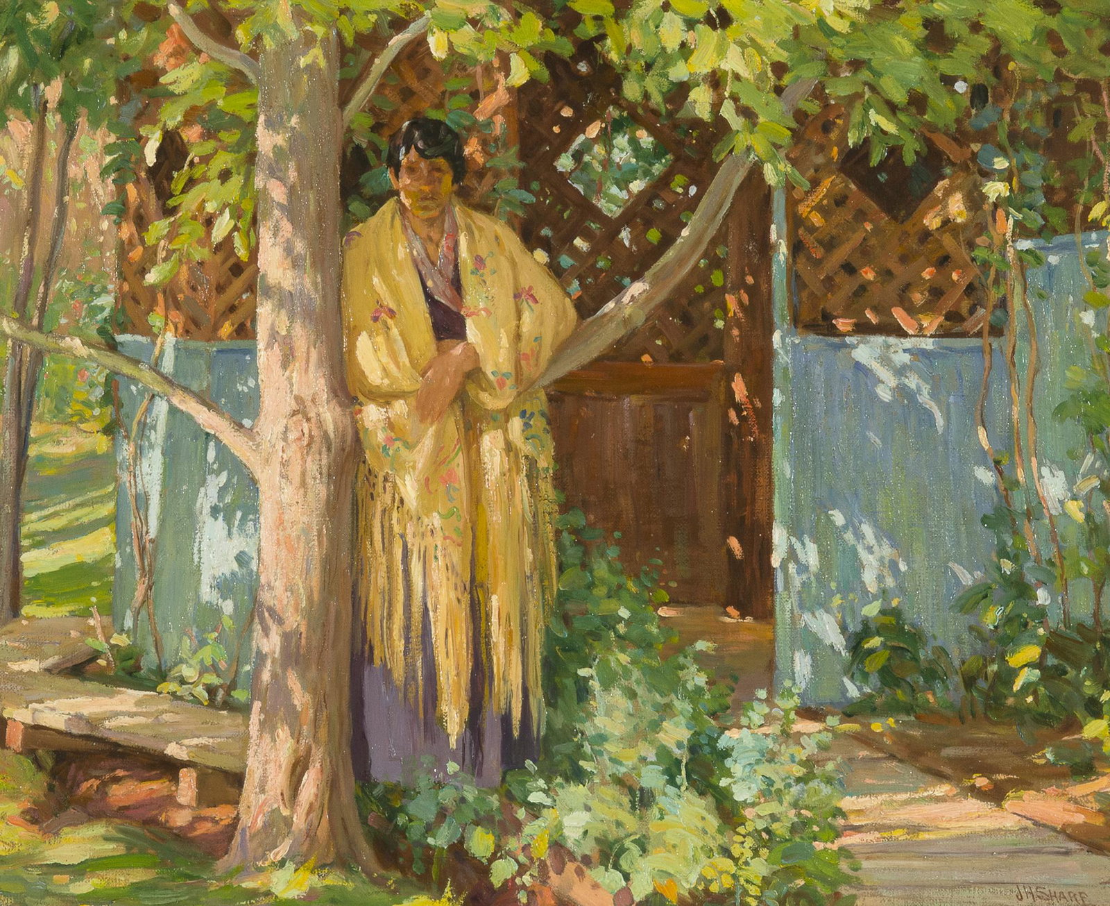 Joseph Henry Sharp, Untitled (New Mexico Portrait): JOSEPH HENRY SHARP (1859 - 1953) Untitled (New Mexico Portrait) oil on canvas signed lower right: JH SHARP Dimensions: 16 x 20 inches Framed Dimensions: 22 1/2 x 26 1/2 x 2 inches Provenance: Private