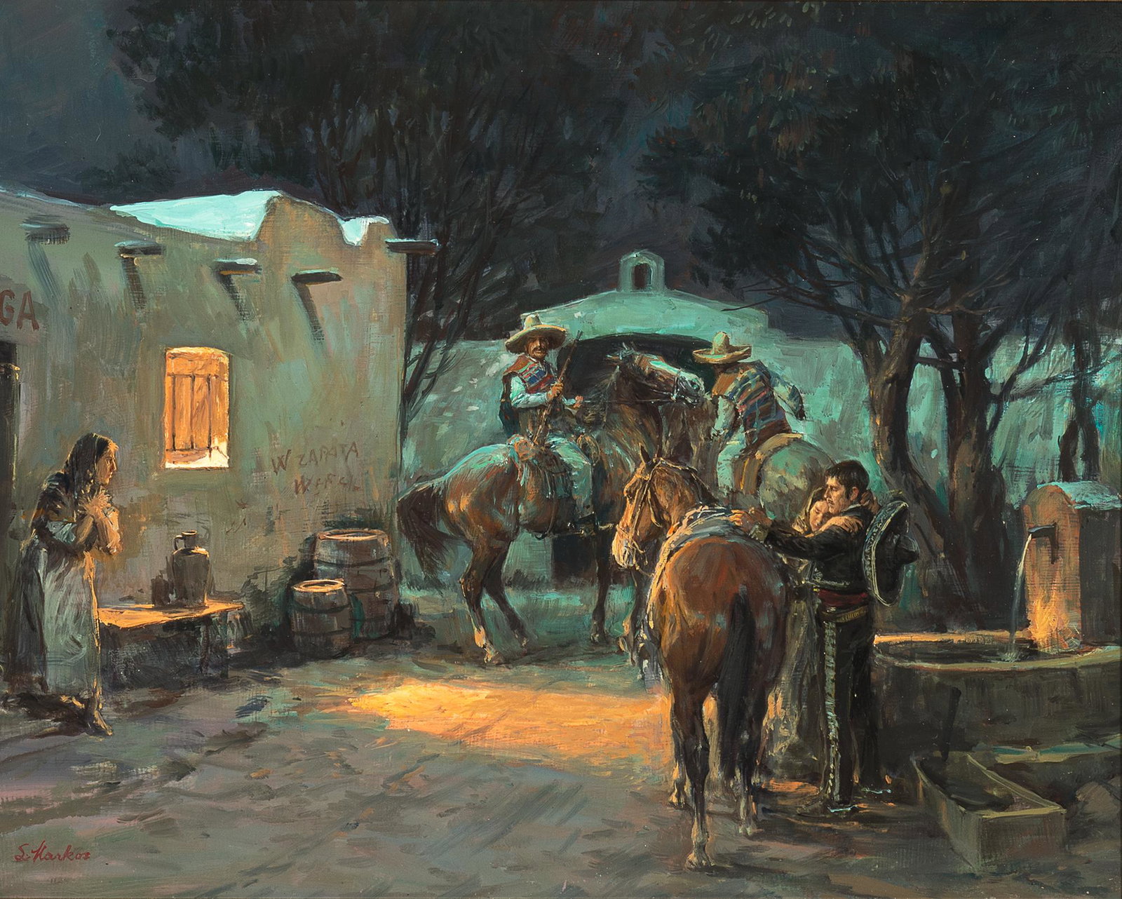 Lajos Markos, Vamanos: LAJOS MARKOS (1917 - 1993) Vamanos oil on canvas signed lower left: L. Markos Dimensions: 16 x 20 inches Framed Dimensions: 25 3/8 x 29 1/4 x 2 inches Provenance: Private Collection, Texas