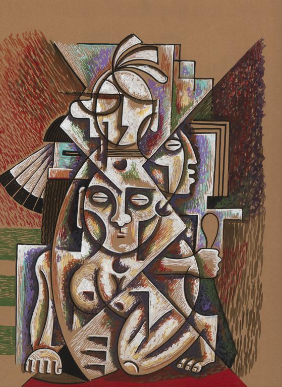 Michael Kabotie (Lomawywesa), Ceremonial Priest: MICHAEL KABOTIE (Lomawywesa) (Hopi, 1942-2009) Ceremonial Priest, 1974 mixed media on paperboard signed and dated lower right: LOMAWYWESA 74 Dimensions: 17 5/8 x 12 3/4 inches Framed Dimensions: 24 x