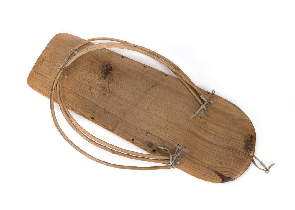 Jemez, Cradle Board: Jemez Cradle Board wood, fiber rungs Dimensions: 25 x 13 x 2 1/2 inches Provenance: The Marlene & Grant Wilkins Collection