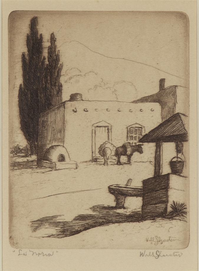 Will Shuster, La Noria, 1929: Will Shuster (1893 - 1969) La Noria, 1929 etching Dimensions: 4 x 3 in. Framed Dimensions: 11 7/8 x 9 1/2 x 5/8 in. signed in pencil lower right: Will Shuster titled in pencil lower left: "La Noria" s