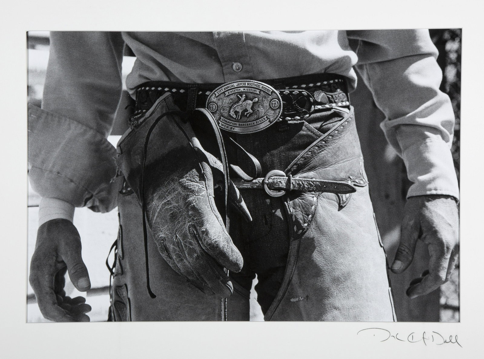Douglas Kent Hall, Bareback Bronc Rider: Douglas Kent Hall (1938 - 2008) Bareback Bronc Rider, ca. 1973-1974 photograph Dimensions: 19 7/8 x 23 3/4 in. Matted Dimensions: 26 x 32 x 1/8 in. signed lower right: Douglas K Hall_x000D_ titled and