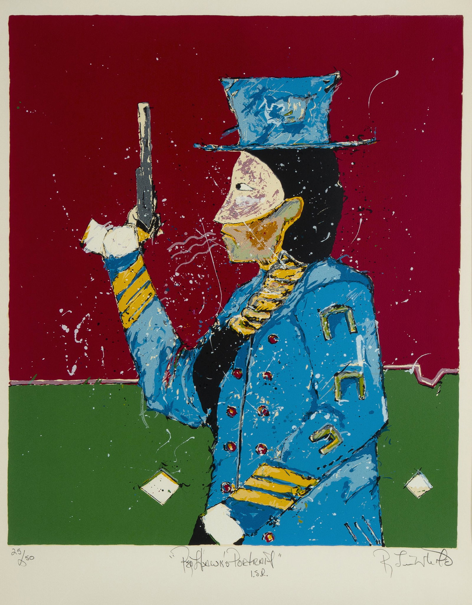 Randy Lee White, Red Hawk's Portrait, 1983: Randy Lee White (b. 1951) Red Hawk's Portrait, Indian Self-Rule, 1983 silkscreen, 25 / 50 Dimensions: 23 1/2 x 20 in. Red Hawk's Portrait, from the portfolio "Indian Self-Rule"_x000D_ signed lower rig
