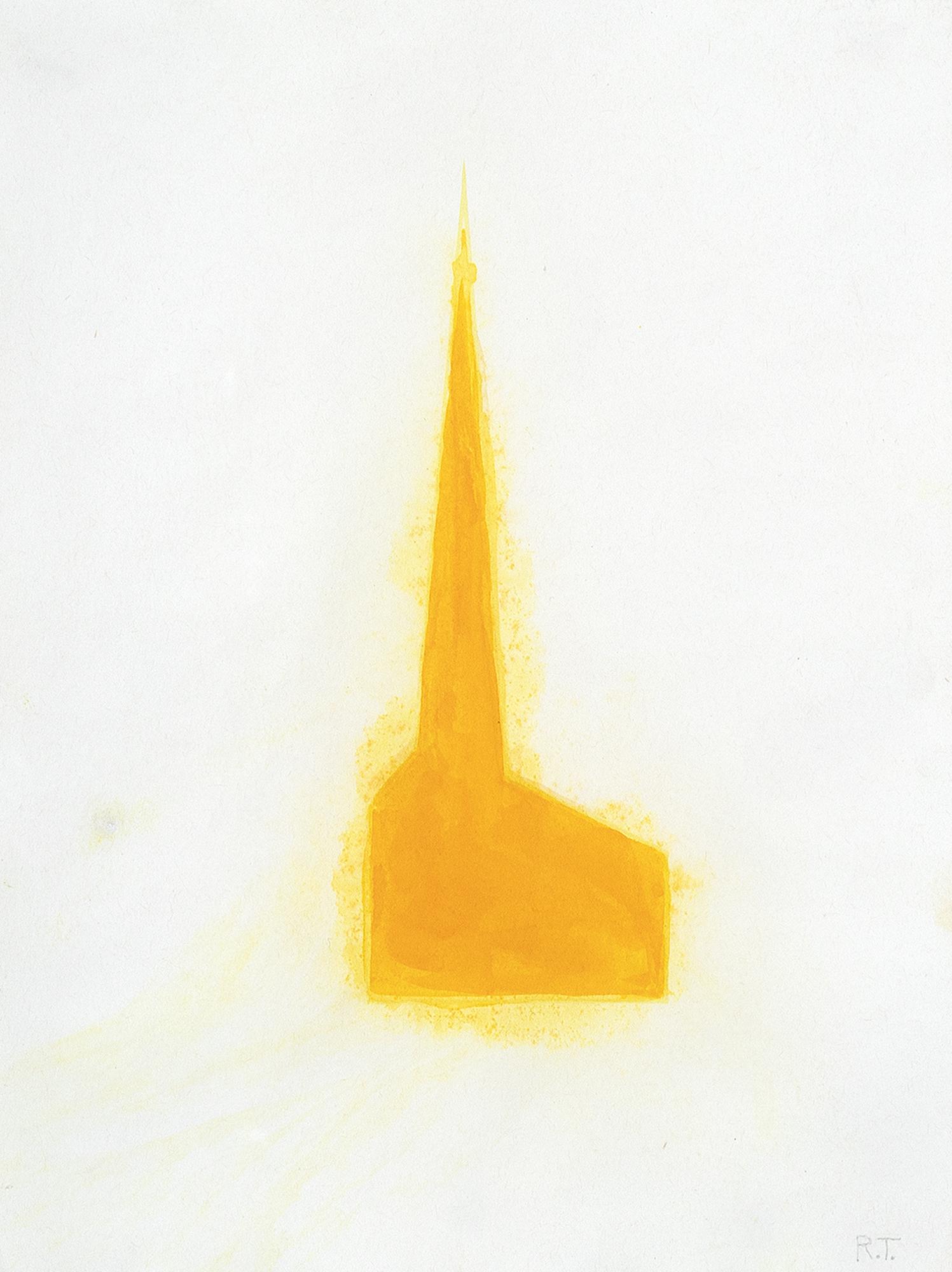 Robert Therrien, Yellow Chapel, 1988: Robert Therrien (1947 - 2019) Yellow Chapel, 1988 oil on paper Dimensions: 9 7/16 x 7 in. Framed Dimensions: 15 1/2 x 11 9/16 x 1 11/16 in. initialed lower right: R.T. Provenance: Private Collection,