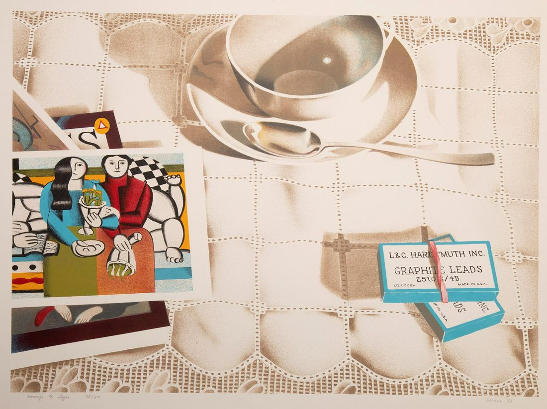 Phyllis Sloane, Homage to Leger, 1983: Phyllis Sloane (1921 - 2009) Homage to Leger, 1983 lithograph, 25 / 50 Dimensions: 19 x 24 in. Sheet Dimensions: 22 x 30 in. signed and dated lower right: Sloane '83_x000D_ titled and editioned lower