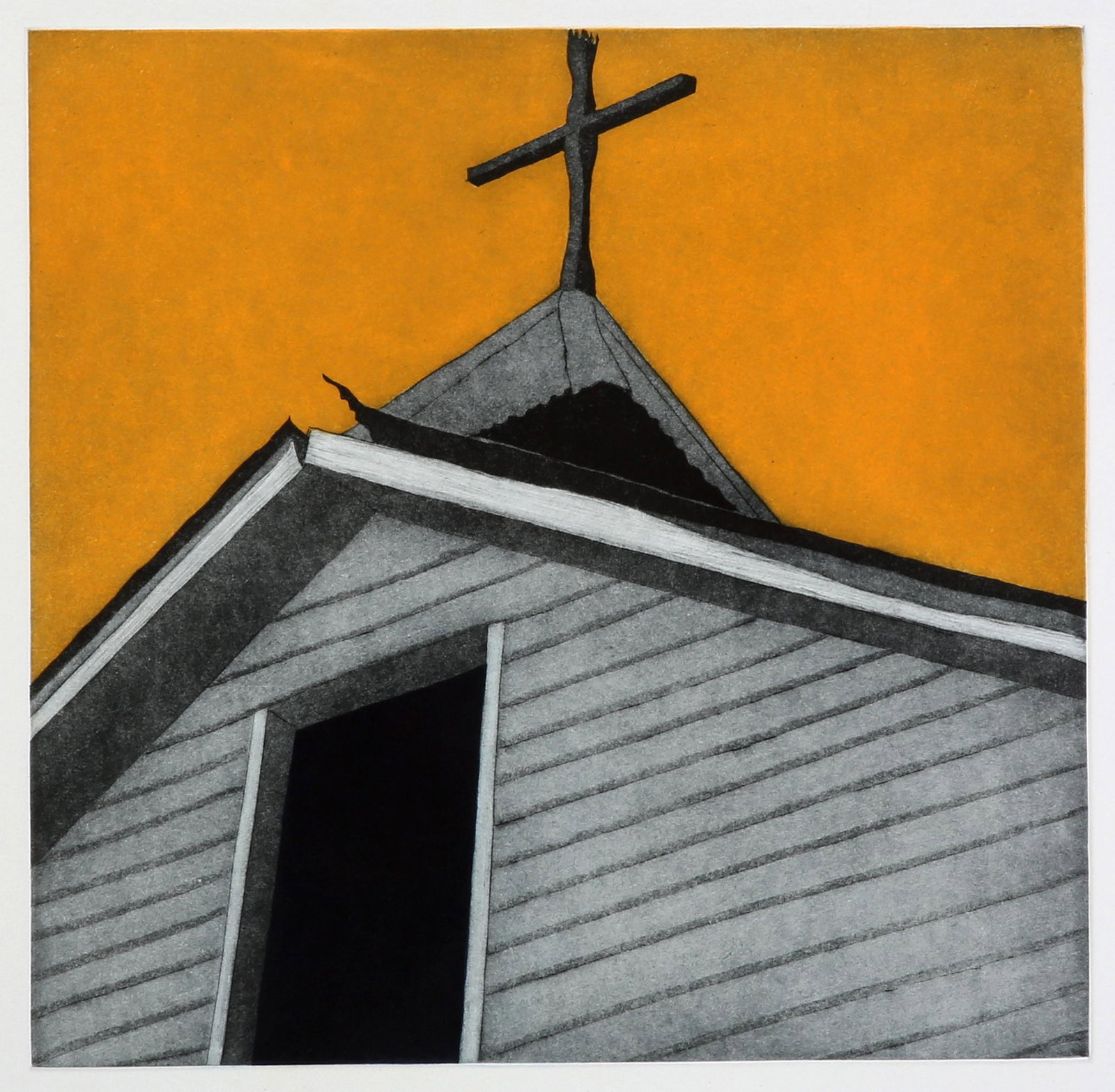 Harold Joe Waldrum, Las Sombras...: Harold Joe Waldrum (1934 - 2003) Las sombras de los edificios religiosos de Nuevo Mexico. Plate Twelve: Las sombras y la cruz negra de la capilla de la Sangre de Cristo en Cuartelez, 1984-1985 aquatin