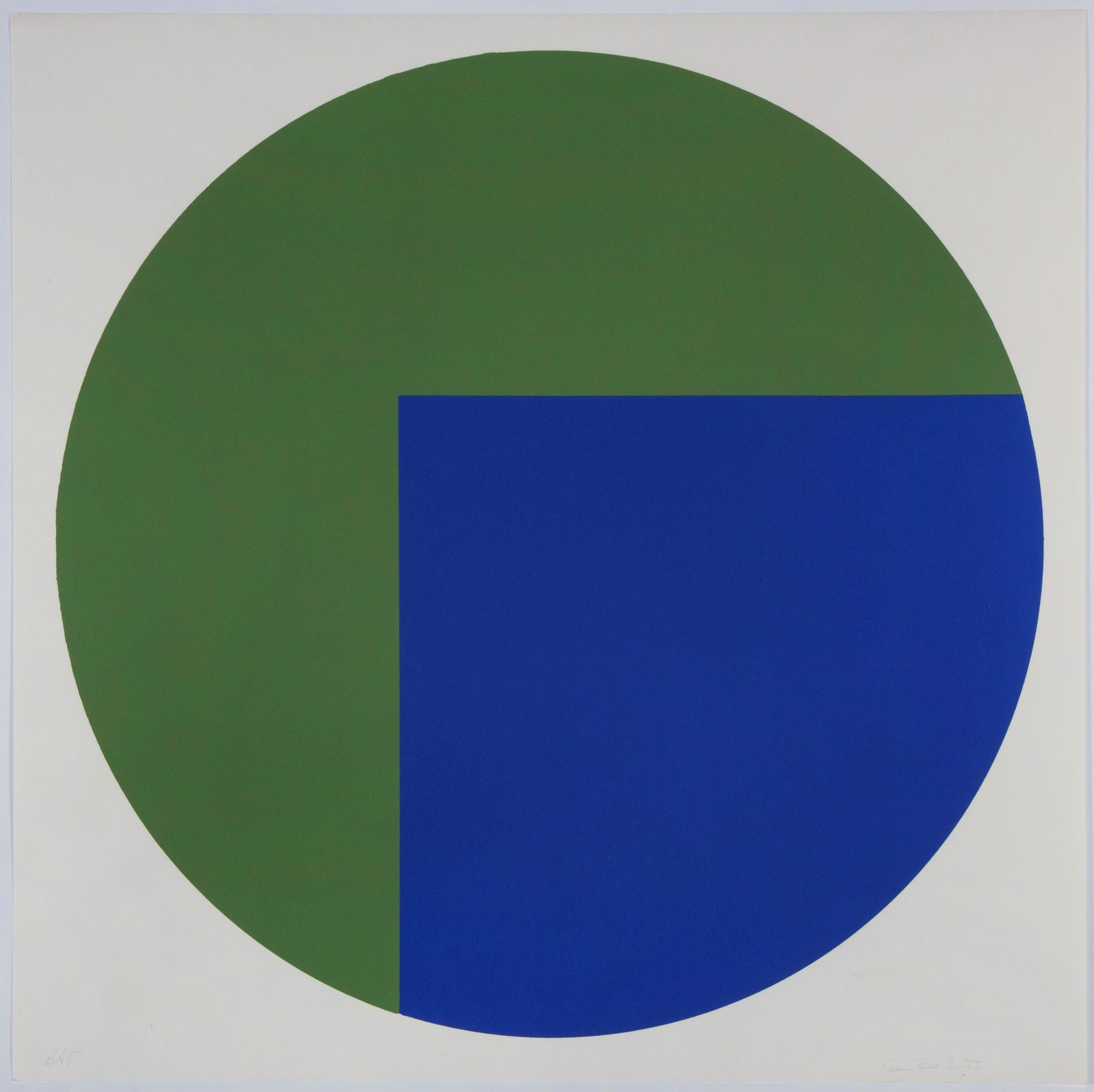 Leon Polk Smith, Untitled (Blue and Green): Leon Polk Smith (1906 - 1996) Untitled (Blue and Green), 1969 color lithograph, Bon Ã Tirer Dimensions: 24 x 24 in. Sheet Dimensions: 26 x 26 in. signed lower right: Leon Polk Smith_x000D_ Tamarind