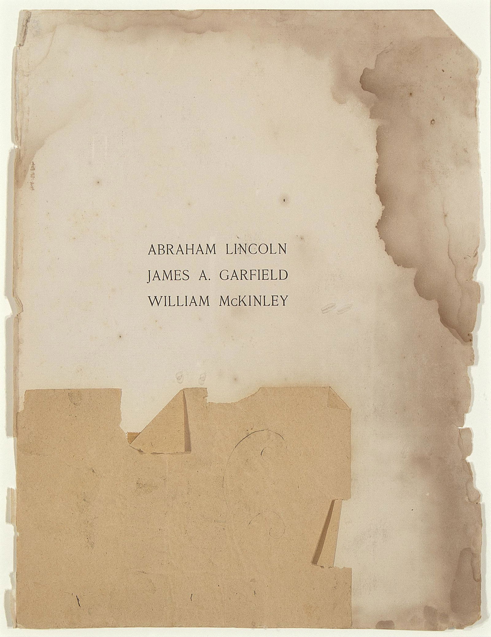Robert Kelly, Memorial Addresses for 3 presidents: Robert Kelly (b. 1956) Memorial Addresses for 3 presidents , 2001 mixed media Dimensions: 12 1/2 x 9 1/2 in. Framed Dimensions: 19 3/8 x 16 1/8 x 1 1/4 in. inscribed verso: -- Memorial Addresses / for