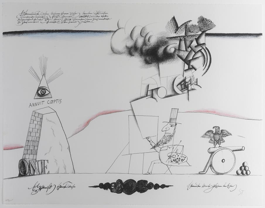 Saul Steinberg, Sam's Art, 1966: Saul Steinberg (1914 - 1999) Sam's Art, 1966 lithograph, 109 / 225 Dimensions: 16 7/8 x 21 7/8 in. Framed Dimensions: 24 3/4 x 29 3/4 x 1 1/2 in. From "New York International" Portfolio. initialed low