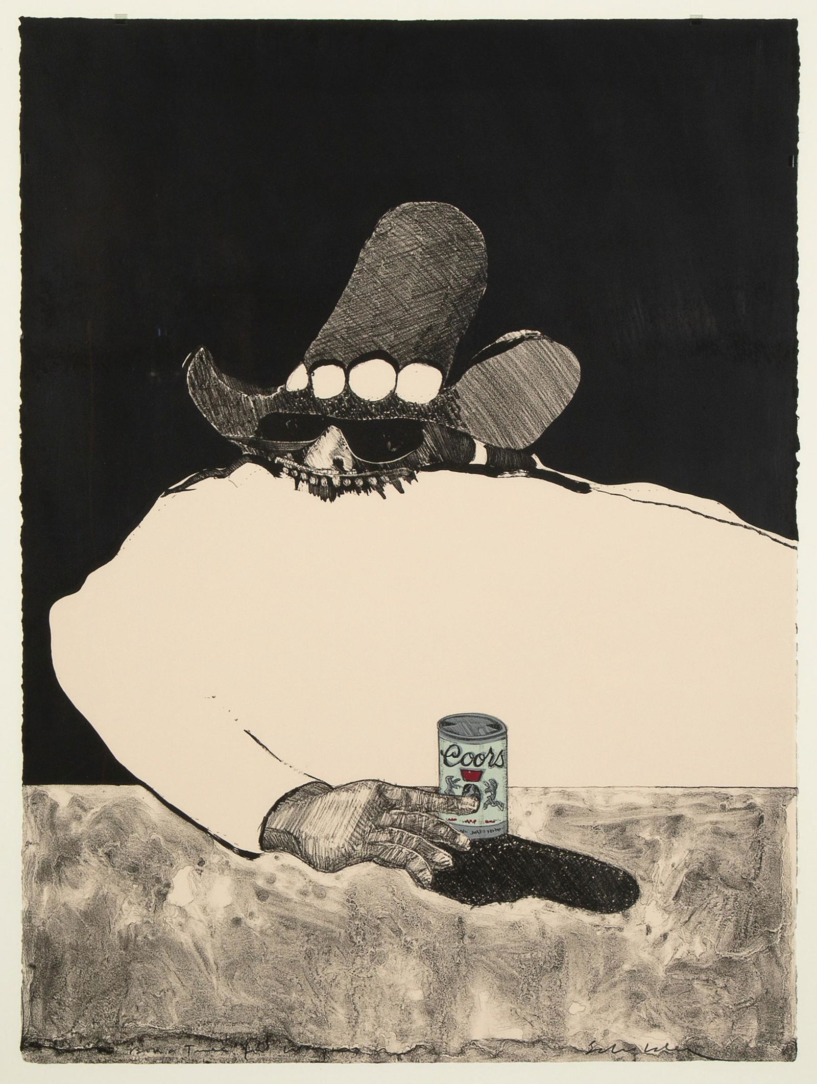 Fritz Scholder, Indian at the Bar, 1971: Fritz Scholder (1937 - 2005) Indian at the Bar, 1971 color lithograph, B.A.T. (edition of 75) From the portfolio titled: "Indians Forever" Tamarind Number: 71-117 signed lower right: Scholder editione