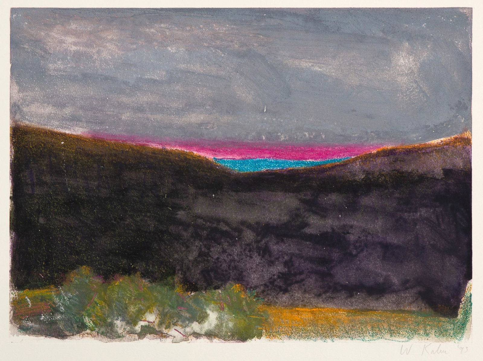 Wolf Kahn, Dark Sunset, 1993: Wolf Kahn (1927 - 2020) Dark Sunset, 1993 monotype signed and dated lower right: W Kahn '93 Dimensions: 14 1/4 x 19 3/4 in Sheet Dimensions: 23 3/4 x 31 1/2 in Provenance: A Private Family Foundation*