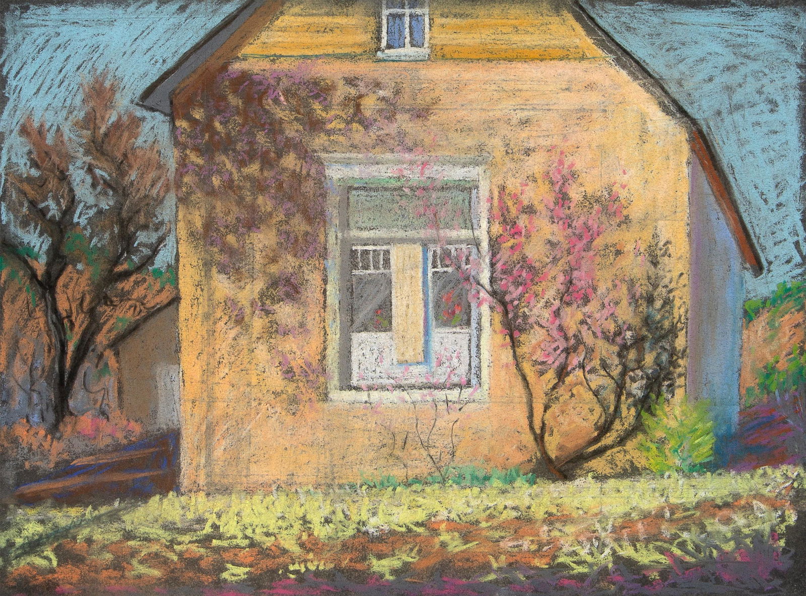 Albert Schmidt, Yellow House - Side View: Albert Schmidt (1885 - 1957) Yellow House - Side View pastel on paperboard Dimensions: 15 x 20 1/4 in Provenance: The Estate of Albert Schmidt A Private Family Foundation* *All proceeds of sale from t