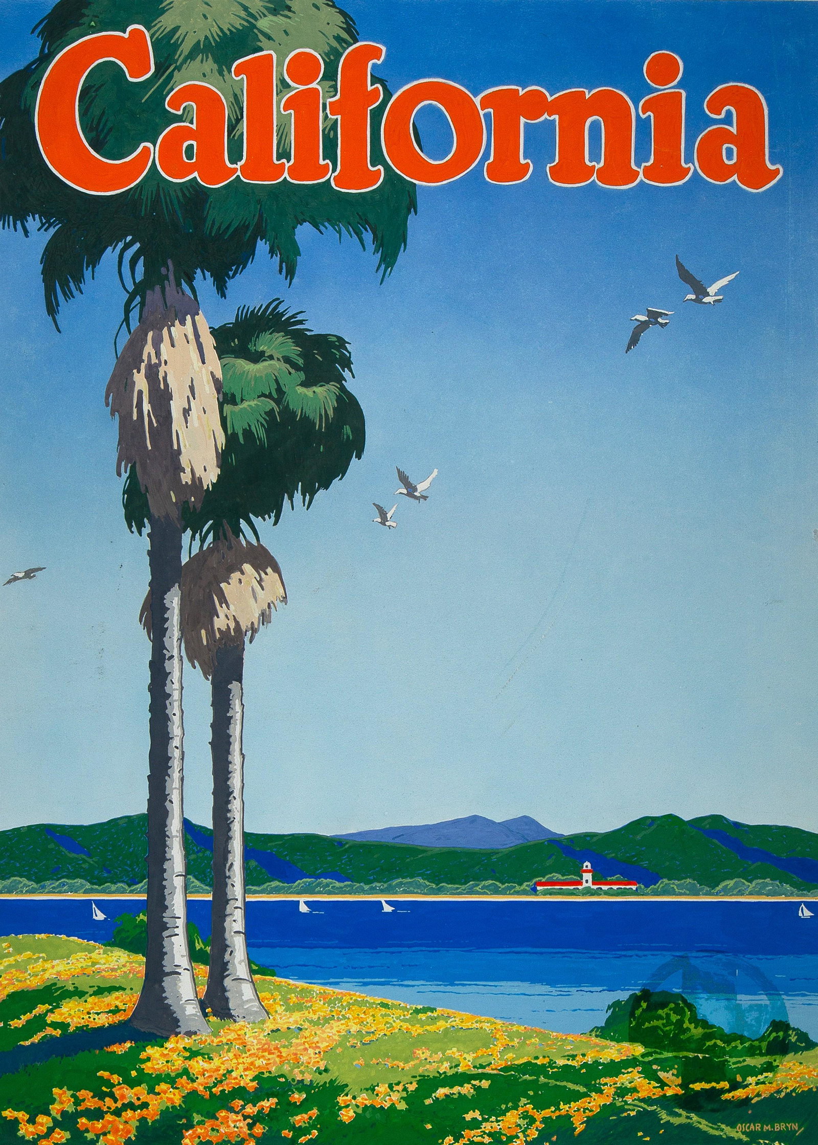 Oscar Bryn, Illustration for ATSF California Poster: Oscar Bryn (1883 - 1967) Illustration for ATSF California Poster tempera on artist board Atchison Topeka and Santa Fe Railway poster design signed lower right: OSCAR M. BRYN Dimensions: 22 x 16 in Pr