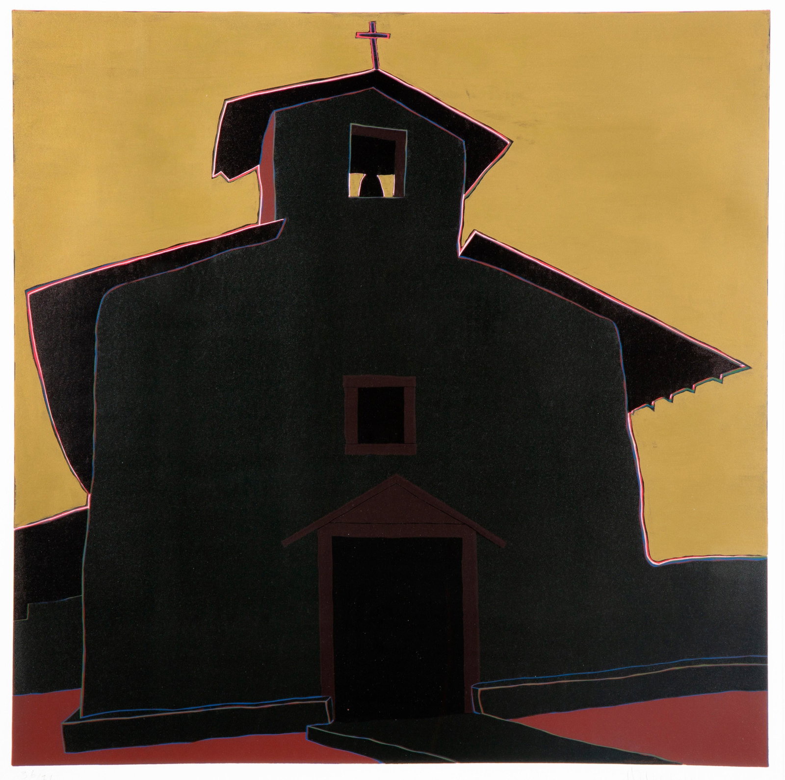 Harold Joe Waldrum, Ocaso del sol en estío: Harold Joe Waldrum (1934 - 2003) Ocaso del sol en estío linocut with gold foil "The Setting of the Sun in Summer" signed lower right: HJ Waldrum editioned lower left 36/71 Dimensions: 23 5/