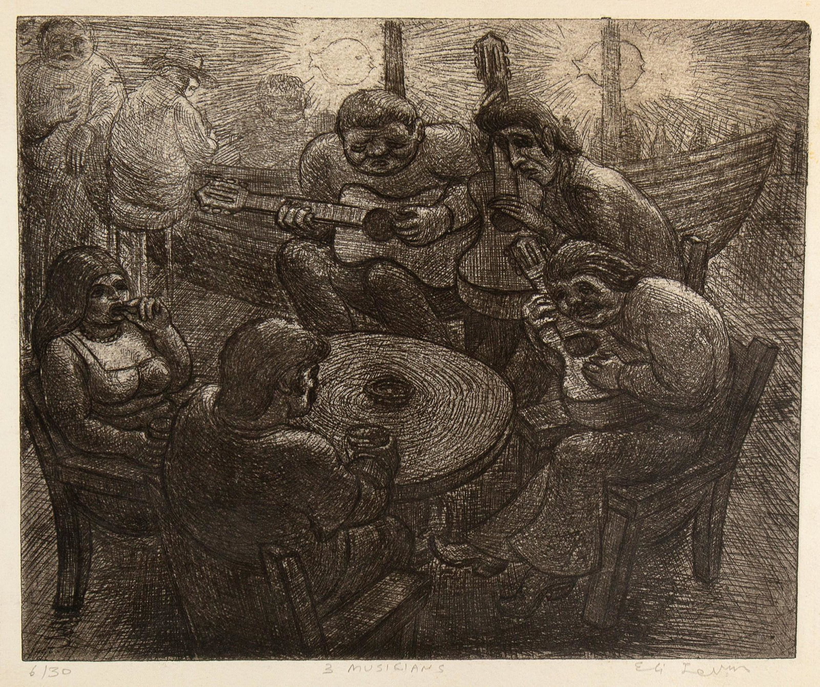 Eli Levin, Three Musicians: Eli Levin (b. 1938) Three Musicians etching edition 6 of 30 signed lower right: Eli Levin titled lower center: Three Musicians editioned lower left: 6 / 30 Provenance: A Private Family Foundation*