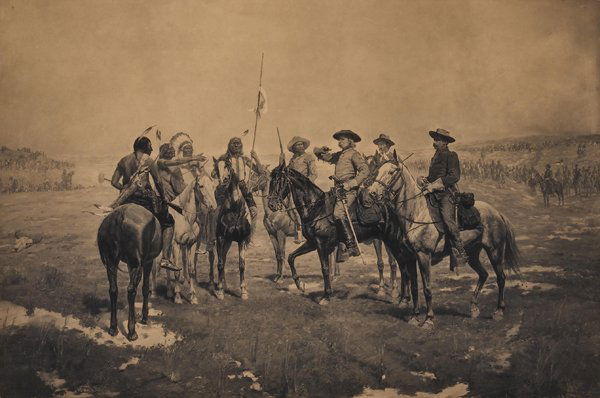 Charles Schreyvogel, 1861-1912: Title: Custer's Demand Media: platinum print on paper Date: Size: 13 1/2 x 20 1/2 inches Signature: signed lower right: Chas Schreyvogel Literature/Exhibition History: Provena