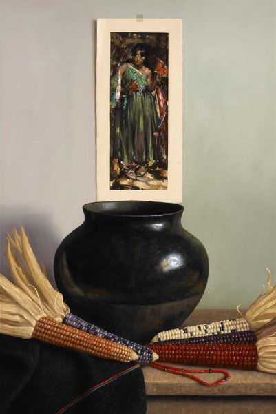 William Acheff, b. 1947: Title: Corn Dancer Media: oil on canvas Date: 2007 Size: 30 x 20 inches Signature: signed and dated lower right: © Wm. Acheff 2007verso: "Corn Dancer" 30 x 20 2007 / W. Acheff Literature/E