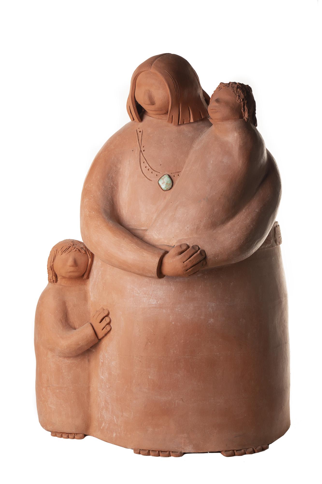 Billy Kratzer, Untitled (Woman with Two Children), 1988: Billy Kratzer(Acoma, 20th Century)Untitled (Woman with Two Children), 1988terracotta and turquoisesigned and dated lower rear left: Billy Kratzer / © 198827 1/2 x 17 1/2 x 12 in. (69.85 x 44.45 x 30.