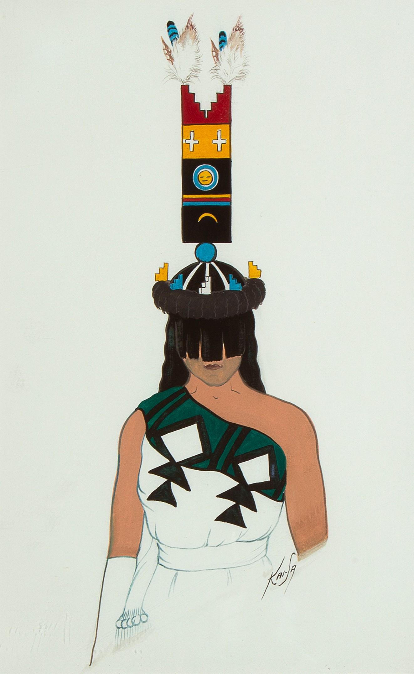 Percy Sandy [Kai-Sa], Zuni Corn Maiden: Percy Sandy [Kai-Sa] (Zuni, 1918 - 1974) Zuni Corn Maiden mixed media on paper signed lower right: KAI-SA 11 1/4 x 7 in. (28.58 x 17.78 cm.), Matte: 18 x 13 1/4 in. (45.72 x 33.66 cm.) Provenance: