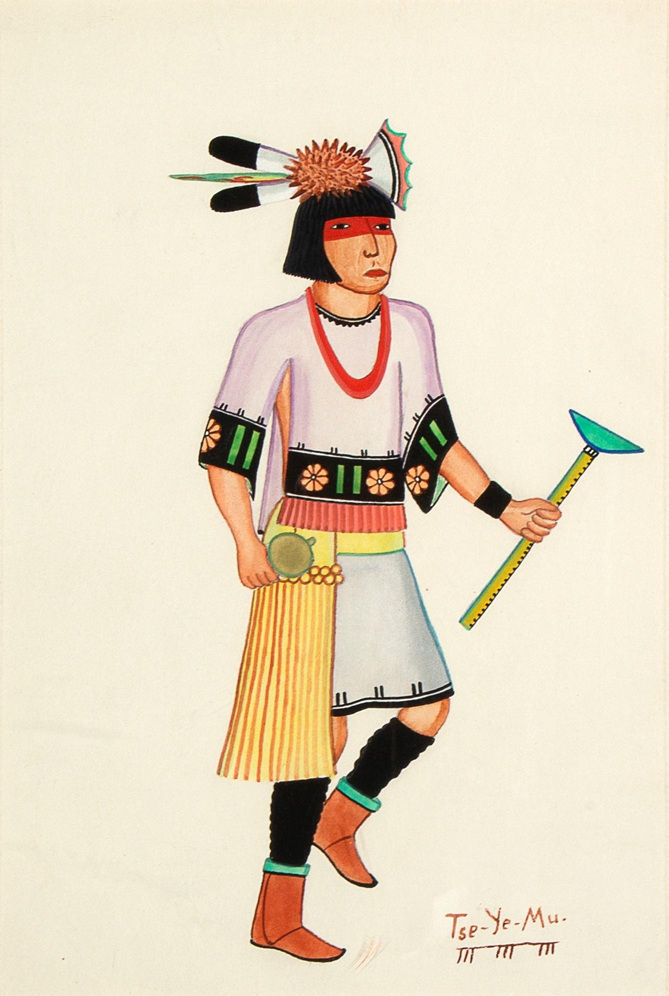 Romando Vigil [Tse-Ye-Mu], Male Dancer: Romando Vigil [Tse-Ye-Mu](San Ildefonso, 1902 - 1978)Male Dancermixed media on papersigned lower right: Tse-Ye-Mu10 3/8 x 7 in. (26.35 x 17.78 cm.), Matte: 17 x 13 in. (43.18 x 33.02 cm.)Provena