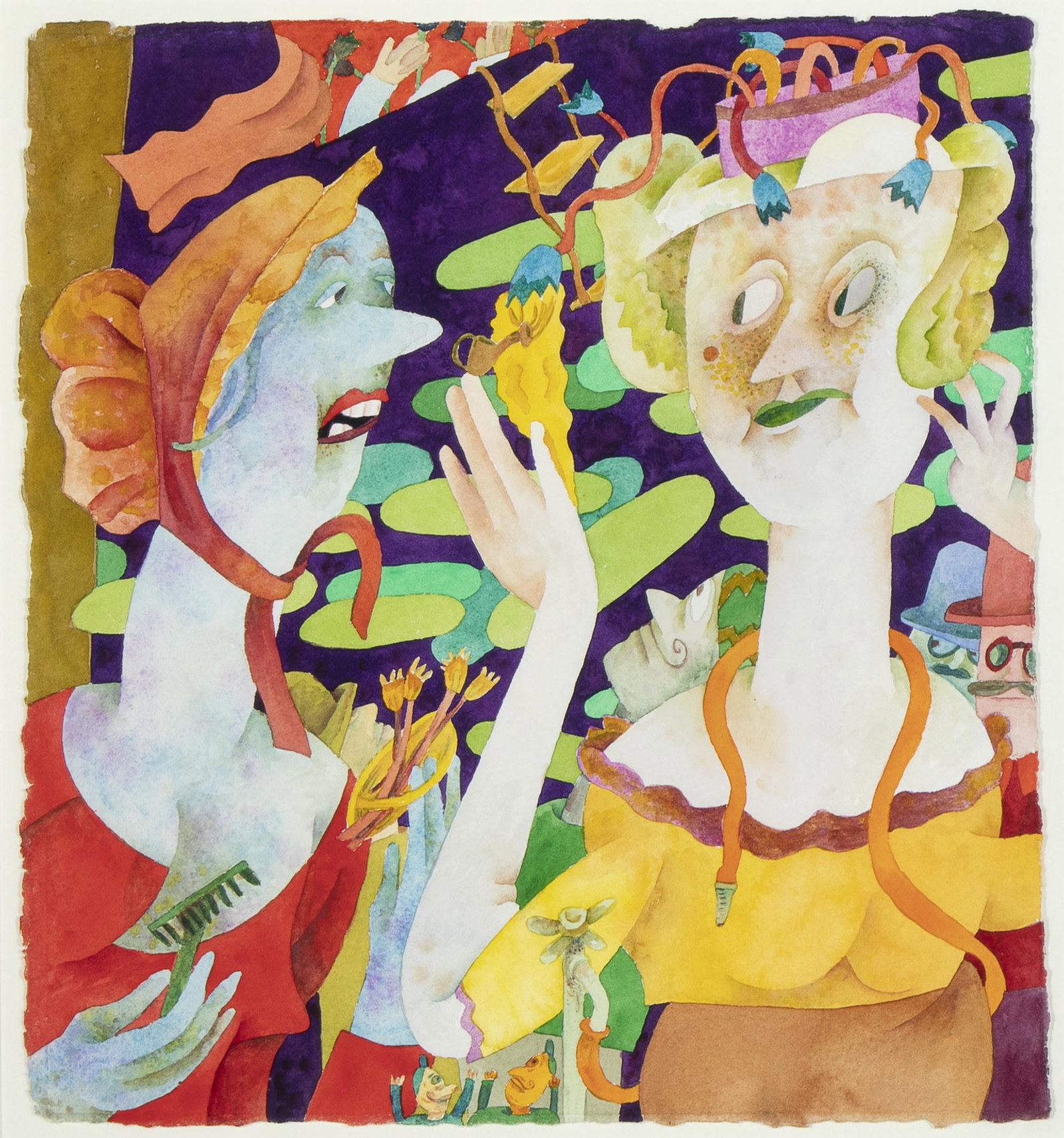 Gladys Nilsson, Gardening, 1994: Gladys Nilsson (b. 1940) Gardening, 1994 watercolor on paper inscribed verso (other hand): Gardening by Gladys Nilsson / 1994 / (signed on rear of ptg.) 12 1/4 x 11 1/2 in. (31.12 x 29.21 cm.), Frame: