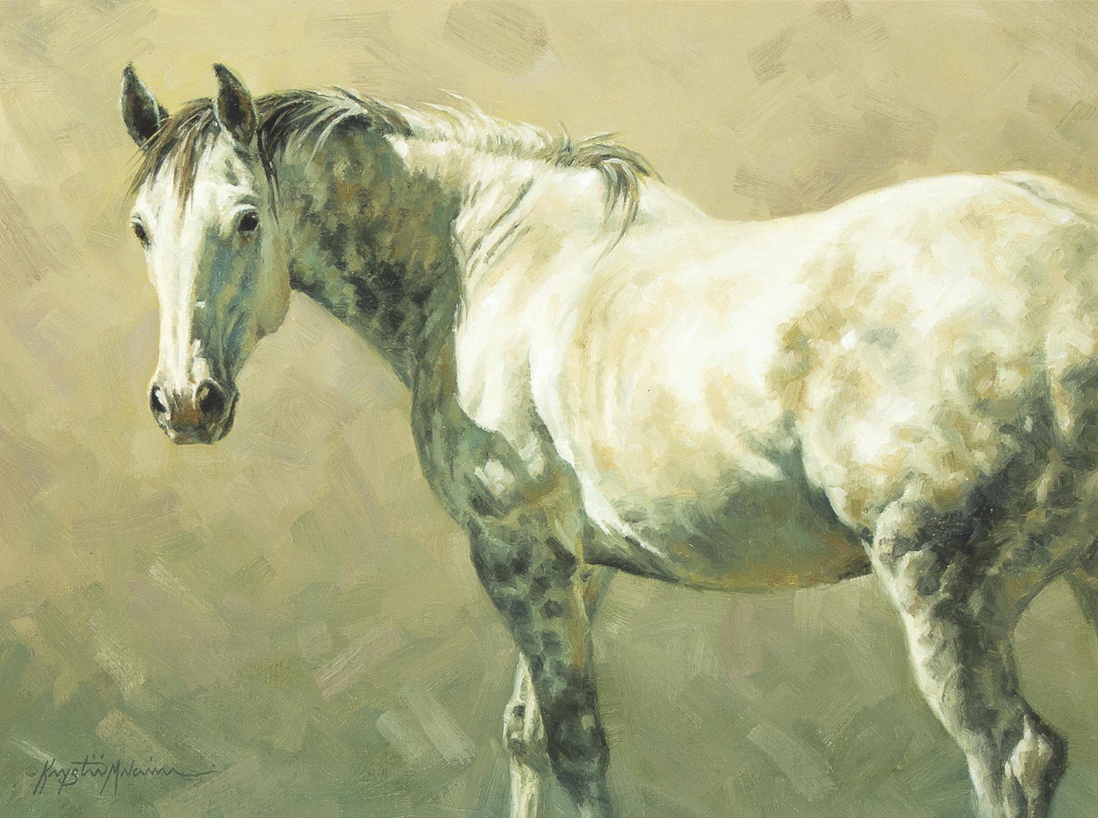 Krystii Melanie, Dappled Grey, 2013: Krystii Melanie (b. 1963) Dappled Grey, 2013 oil on linen panel signed lower left: © Krustii Melanie 12 x 16 in. (30.48 x 40.64 cm.), Frame: 19 5/8 x 23 5/8 x 2 5/8 in. (49.85 x 60.01 x 6.67 cm.) Pri