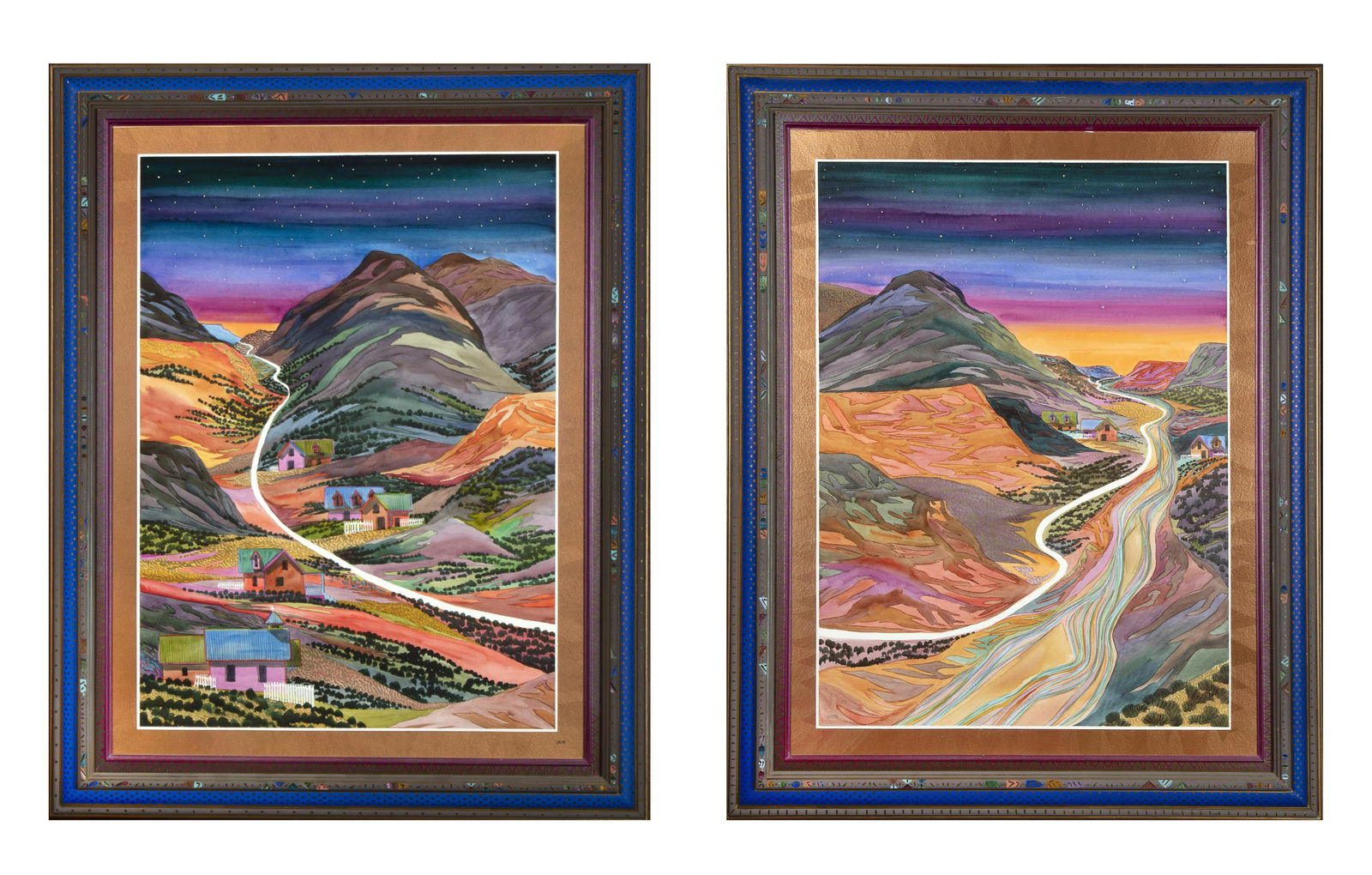 Fran Larsen, The Other Side of the Valley / Mountain: Fran Larsen (b. 1937)The Other Side of the Valley / Mountain Sunset Path, 1999 The Other Side of the Valley, 1999 watercolor on board signed lower right: LARSEN 39 1/2 x 29 5/